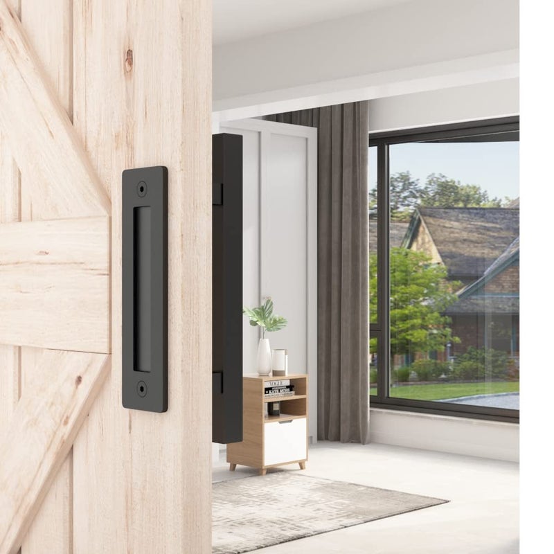 SKYSEN 2 Pack 12" Barn Door Handles, Sliding barn Door Pull Handle, No Gap Flat Plate Design- Heavy Duty- Square- Easy to Install- Matt Black (685-2) - Image 2